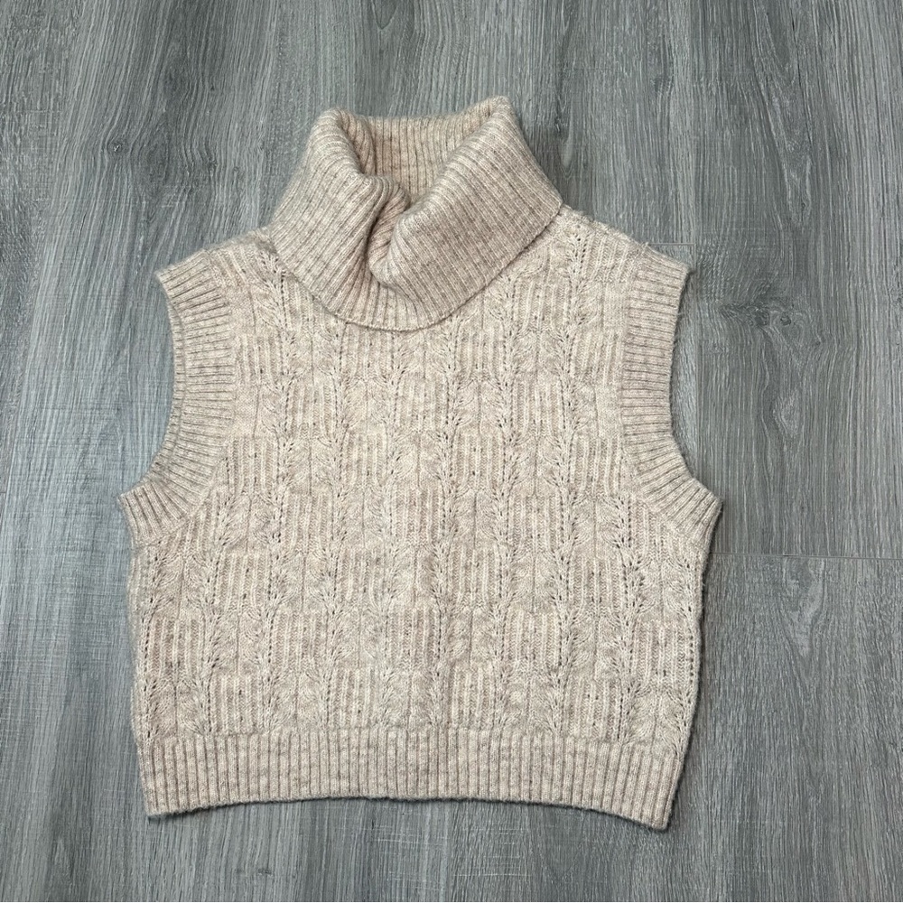 Kerisma Tan Eco-Wool Cowl Neck Sweater‎ Vest - M/L